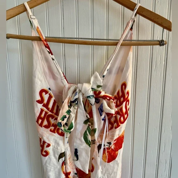 Anthropologie White Linen Blend Maxi Dress with Fruit Print Size L - Picture 6 of 7